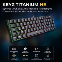 Clavier gamer - Magnétique - THE G-LAB - Keyz Titanium HE - AZERTY Compact 65% - RGB - Noir