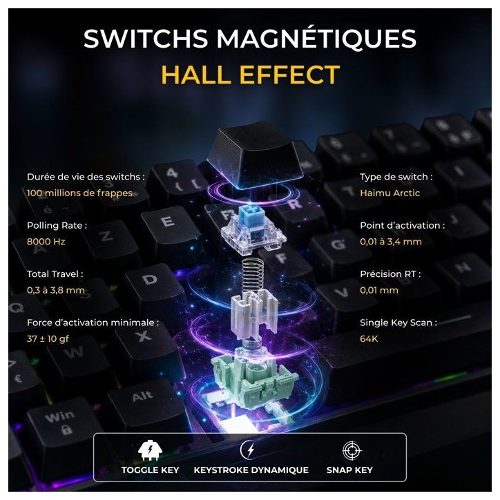 Clavier gamer - Magnétique - THE G-LAB - Keyz Titanium HE - AZERTY Compact 65% - RGB - Noir Clavier gamer - Magnétique - THE G-LAB - Keyz Titanium HE - AZERTY Compact 65% - RGB - Noir