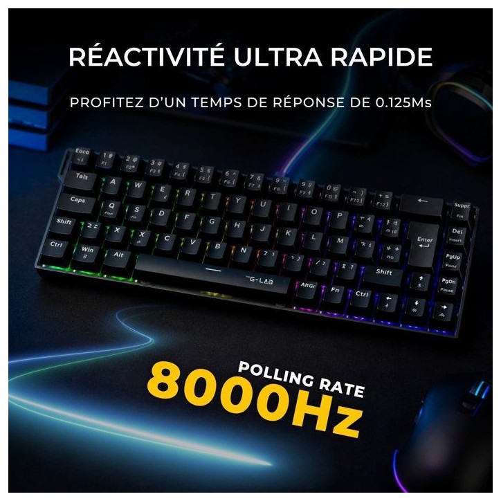 Clavier gamer - Magnétique - THE G-LAB - Keyz Titanium HE - AZERTY Compact 65% - RGB - Noir Clavier gamer - Magnétique - THE G-LAB - Keyz Titanium HE - AZERTY Compact 65% - RGB - Noir