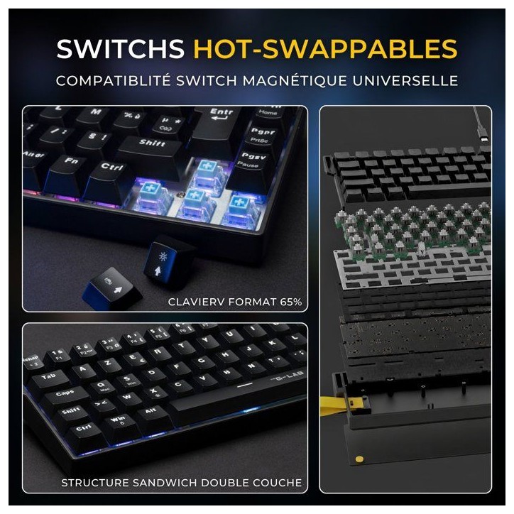 Clavier gamer - Magnétique - THE G-LAB - Keyz Titanium HE - AZERTY Compact 65% - RGB - Noir Clavier gamer - Magnétique - THE G-LAB - Keyz Titanium HE - AZERTY Compact 65% - RGB - Noir