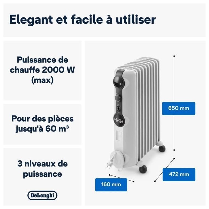 DELONGHI TRRS0920 2000 watts Radiateur bain d'huile - 3 niveaux de puissance - Comfortemp - Real Energy (+35 % de convection) DELONGHI TRRS0920 2000 watts Radiateur bain d'huile - 3 niveaux de puissance - Comfortemp - Real Energy (+35 % de convection)