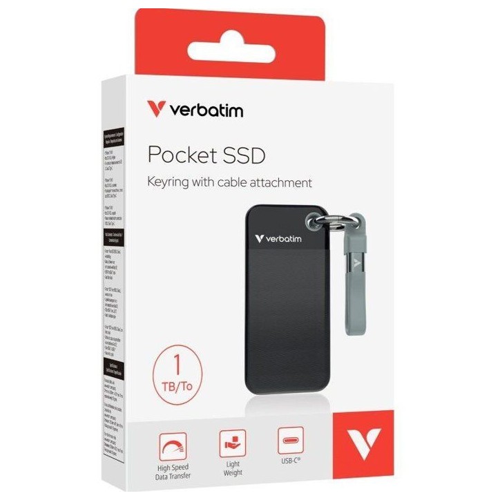 Disque SSD externe - VERBATIM - Pocket - 1 To - Noir / Gris Disque SSD externe - VERBATIM - Pocket - 1 To - Noir / Gris