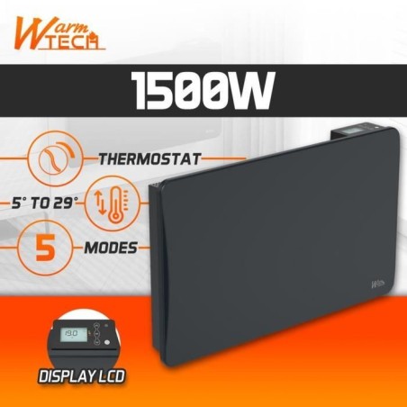 Radiateur fixe a inertie céramique - 1500 W - WARMTECH - WTZEUS15-N - Horizontal - Noir