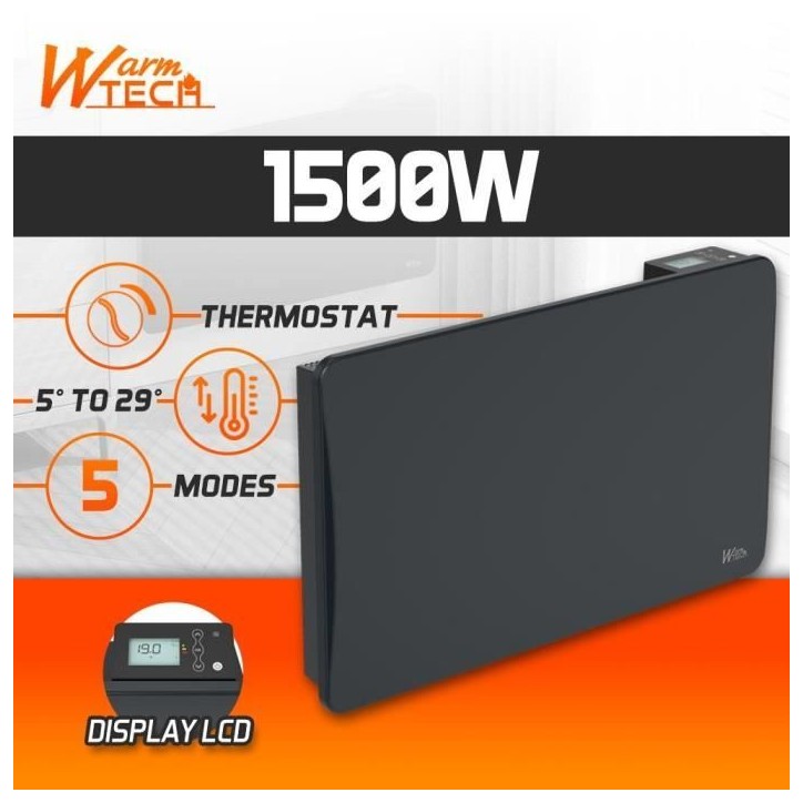 Radiateur fixe a inertie céramique - 1500 W - WARMTECH - WTZEUS15-N - Horizontal - Noir Radiateur fixe a inertie céramique - 1500 W - WARMTECH - WTZEUS15-N - Horizontal - Noir