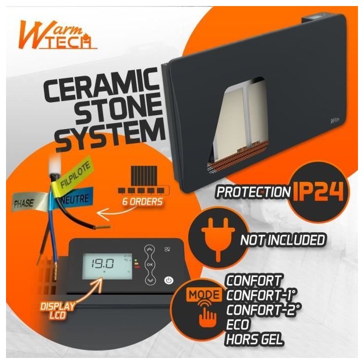 Radiateur fixe a inertie céramique - 1500 W - WARMTECH - WTZEUS15-N - Horizontal - Noir Radiateur fixe a inertie céramique - 1500 W - WARMTECH - WTZEUS15-N - Horizontal - Noir