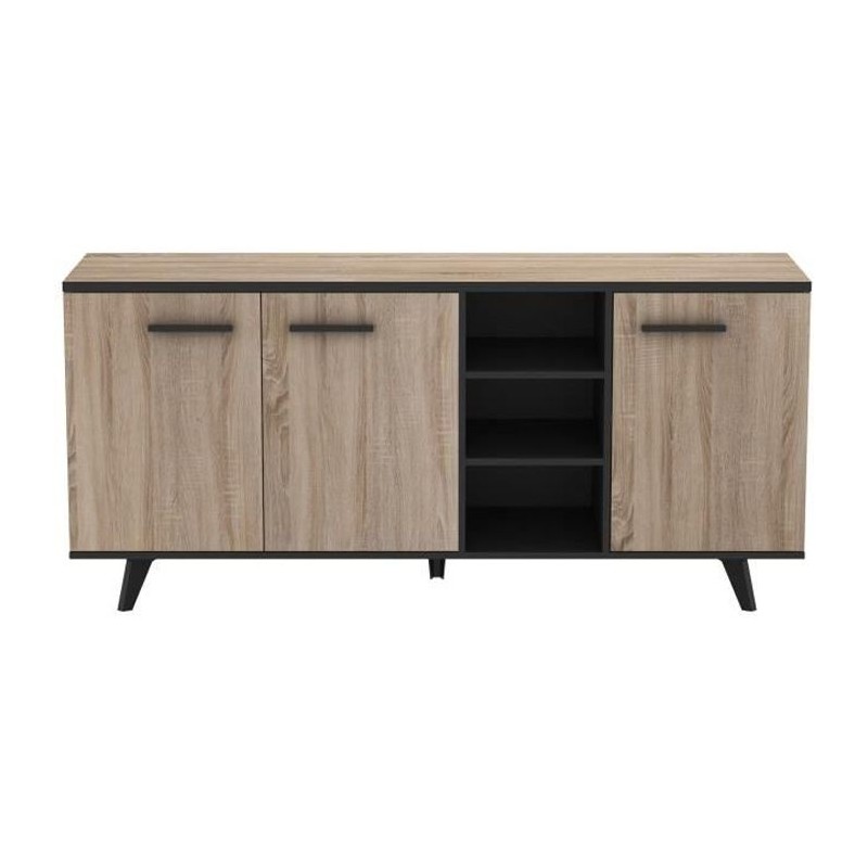 Buffet bas - Décor chene brossé et noir mat - Contemporain - WAYNE - Buffet bas - Décor chene brossé et noir mat - Contemporain - WAYNE -
