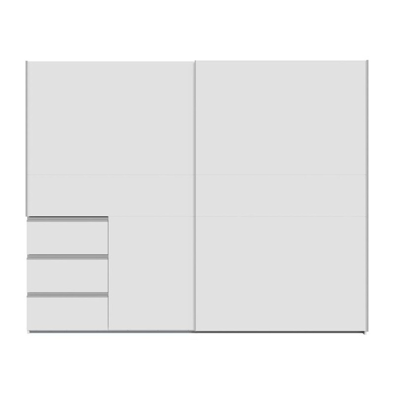 Armoire 2 portes coulissantes 3 tiroirs - Décor blanc mat - L 249 x P