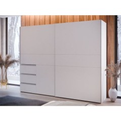Armoire 2 portes coulissantes 3 tiroirs - Décor blanc mat - L 249 x P 61 x H 200 cm - WINN2
