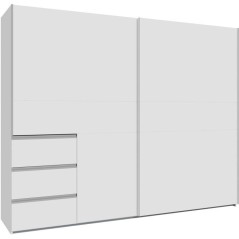 Armoire 2 portes coulissantes 3 tiroirs - Décor blanc mat - L 249 x P