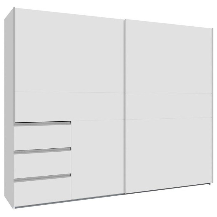Armoire 2 portes coulissantes 3 tiroirs - Décor blanc mat - L 249 x P 61 x H 200 cm - WINN2