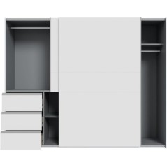 Armoire 2 portes coulissantes 3 tiroirs - Décor blanc mat - L 249 x P