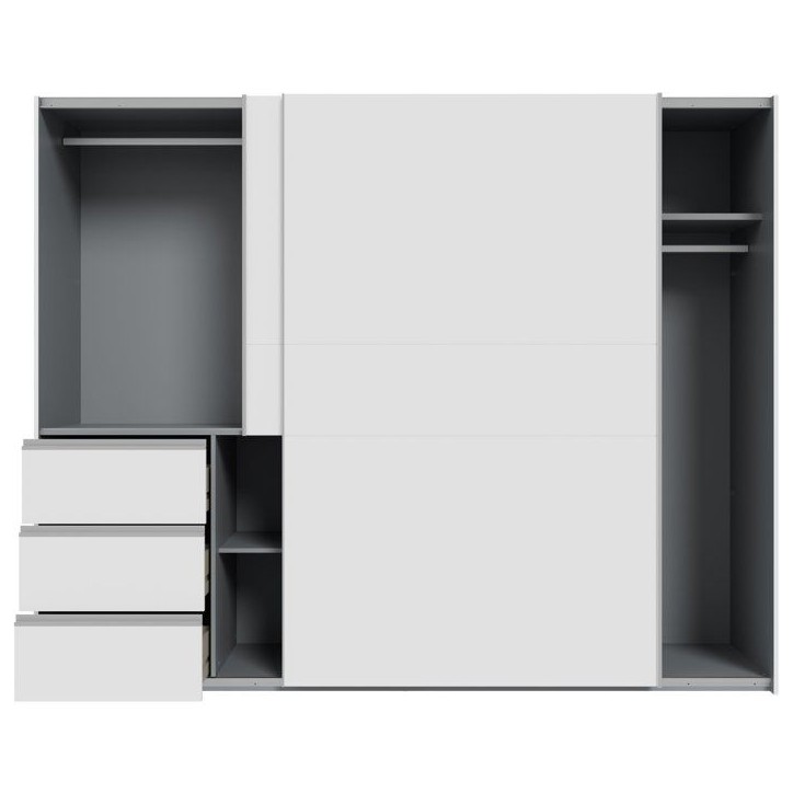 Armoire 2 portes coulissantes 3 tiroirs - Décor blanc mat - L 249 x P 61 x H 200 cm - WINN2