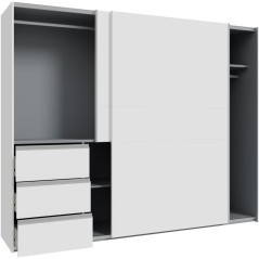 Armoire 2 portes coulissantes 3 tiroirs - Décor blanc mat - L 249 x P