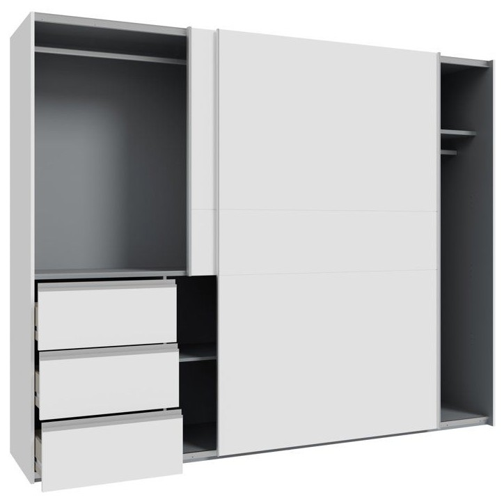 Armoire 2 portes coulissantes 3 tiroirs - Décor blanc mat - L 249 x P 61 x H 200 cm - WINN2