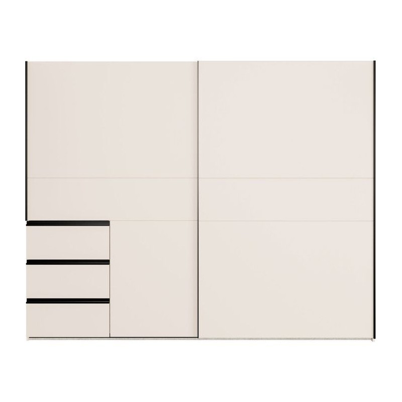 Armoire 2 portes coulissantes 3 tiroirs - Décor sable - L 249 x P 61