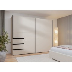 Armoire 2 portes coulissantes 3 tiroirs - Décor sable - L 249 x P 61 x H 200 cm - WINN2