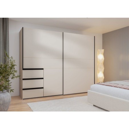 Armoire 2 portes coulissantes 3 tiroirs - Décor sable - L 249 x P 61 x H 200 cm - WINN2