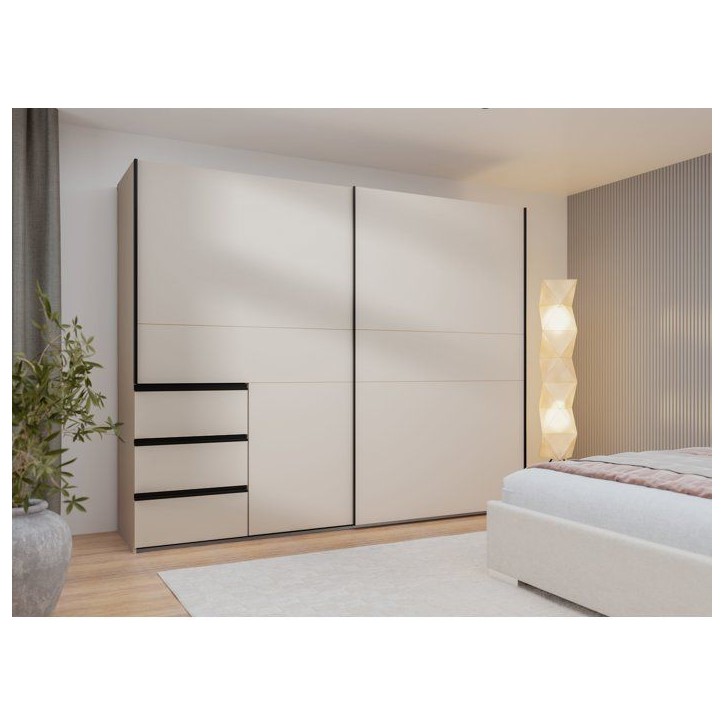 Armoire 2 portes coulissantes 3 tiroirs - Décor sable - L 249 x P 61 x H 200 cm - WINN2