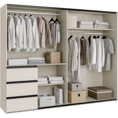 Armoire 2 portes coulissantes 3 tiroirs - Décor sable - L 249 x P 61