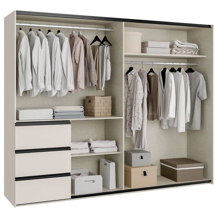 Armoire 2 portes coulissantes 3 tiroirs - Décor sable - L 249 x P 61 x H 200 cm - WINN2