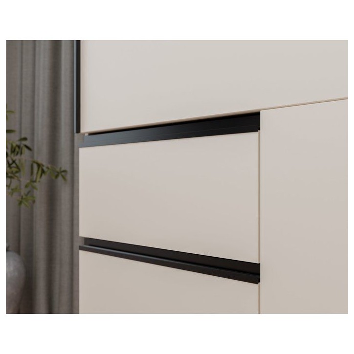 Armoire 2 portes coulissantes 3 tiroirs - Décor sable - L 249 x P 61 x H 200 cm - WINN2