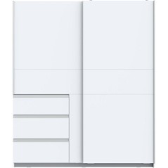 Armoire - 2 portes coulissantes 3 tiroirs - Décor Blanc - L170 x P61
