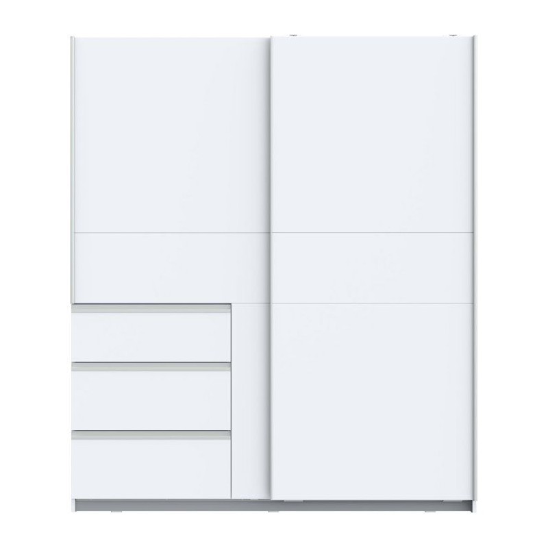 Armoire - 2 portes coulissantes 3 tiroirs - Décor Blanc - L170 x P61