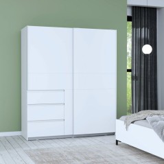 Armoire - 2 portes coulissantes 3 tiroirs - Décor Blanc - L170 x P61 x H200 cm - WINN 2