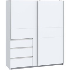 Armoire - 2 portes coulissantes 3 tiroirs - Décor Blanc - L170 x P61
