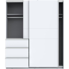 Armoire - 2 portes coulissantes 3 tiroirs - Décor Blanc - L170 x P61