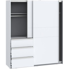 Armoire - 2 portes coulissantes 3 tiroirs - Décor Blanc - L170 x P61