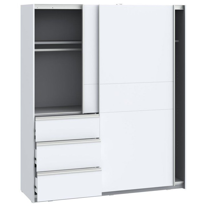 Armoire - 2 portes coulissantes 3 tiroirs - Décor Blanc - L170 x P61 x H200 cm - WINN 2