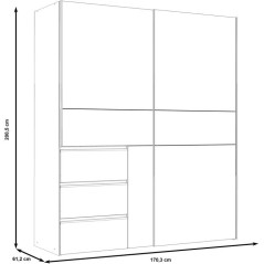 Armoire - 2 portes coulissantes 3 tiroirs - Décor Blanc - L170 x P61