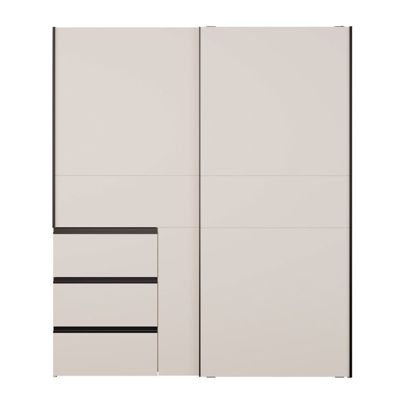 Armoire - 2 portes coulissantes 3 tiroirs - Décor Sable - L170 x P61