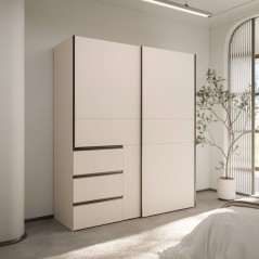 Armoire - 2 portes coulissantes 3 tiroirs - Décor Sable - L170 x P61 x H200 cm - WINN 2