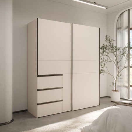 Armoire - 2 portes coulissantes 3 tiroirs - Décor Sable - L170 x P61 x H200 cm - WINN 2