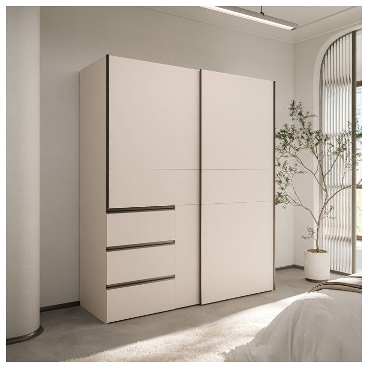 Armoire - 2 portes coulissantes 3 tiroirs - Décor Sable - L170 x P61 x H200 cm - WINN 2
