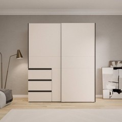 Armoire - 2 portes coulissantes 3 tiroirs - Décor Sable - L170 x P61