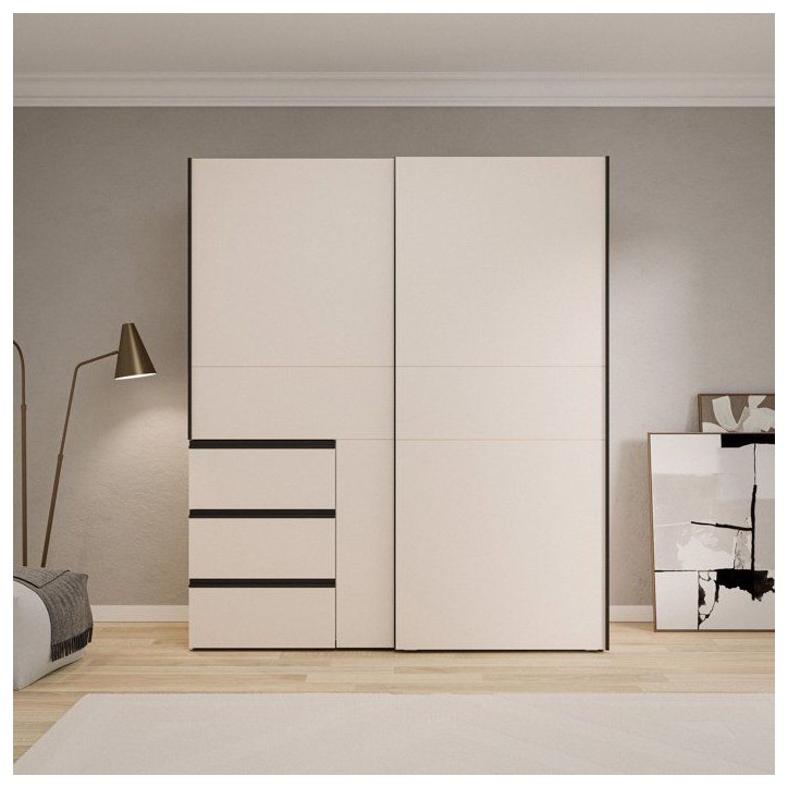 Armoire - 2 portes coulissantes 3 tiroirs - Décor Sable - L170 x P61 x H200 cm - WINN 2