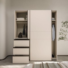 Armoire - 2 portes coulissantes 3 tiroirs - Décor Sable - L170 x P61