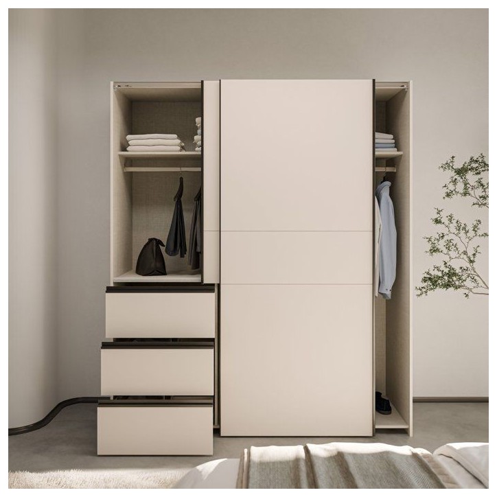 Armoire - 2 portes coulissantes 3 tiroirs - Décor Sable - L170 x P61 x H200 cm - WINN 2