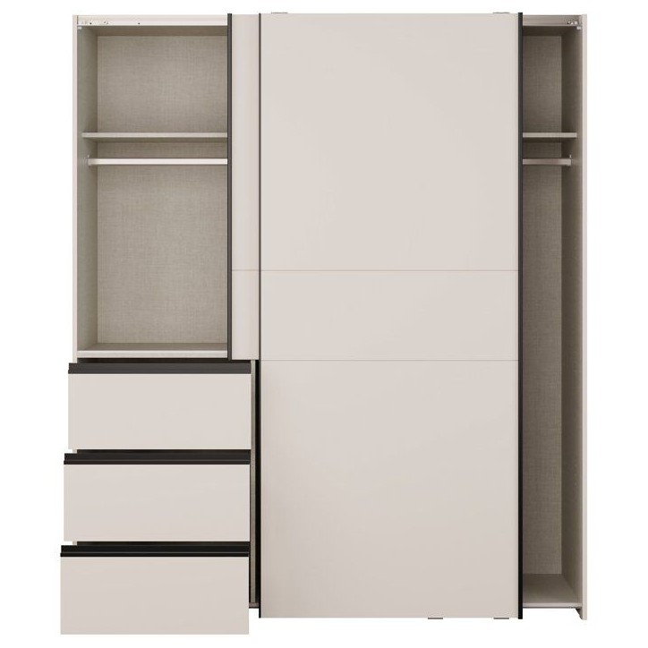 Armoire - 2 portes coulissantes 3 tiroirs - Décor Sable - L170 x P61 x H200 cm - WINN 2