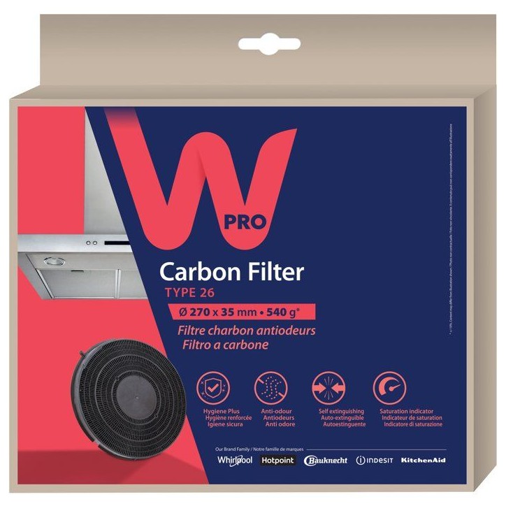 Filtre charbon hotte - WPRO - FAC269/1 - Anti-odeurs - Hygiene plus - Type 26