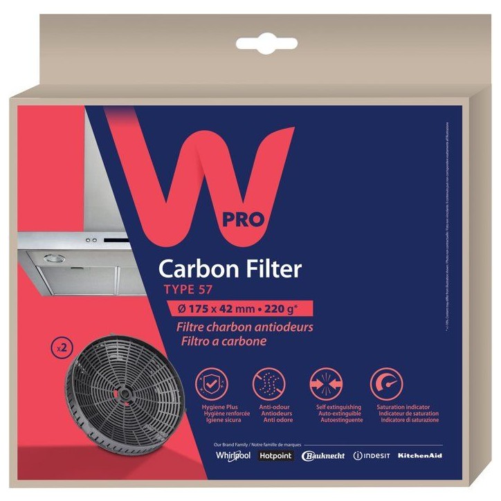 Filtre charbon hotte x2 - WPRO - CHF57 - Auto-extinguible - Indicateur - Haute absorption Filtre charbon hotte x2 - WPRO - CHF57 - Auto-extinguible - Indicateur - Haute absorption