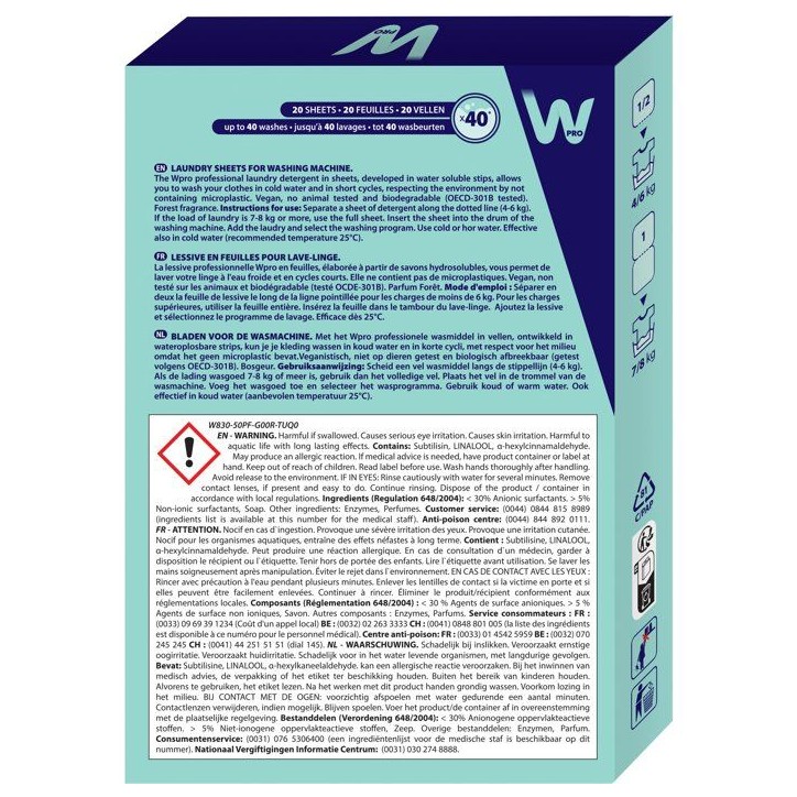 Lessive feuilles - WPRO - LDS025 - Éco-responsable - Compact - Lavage a froid