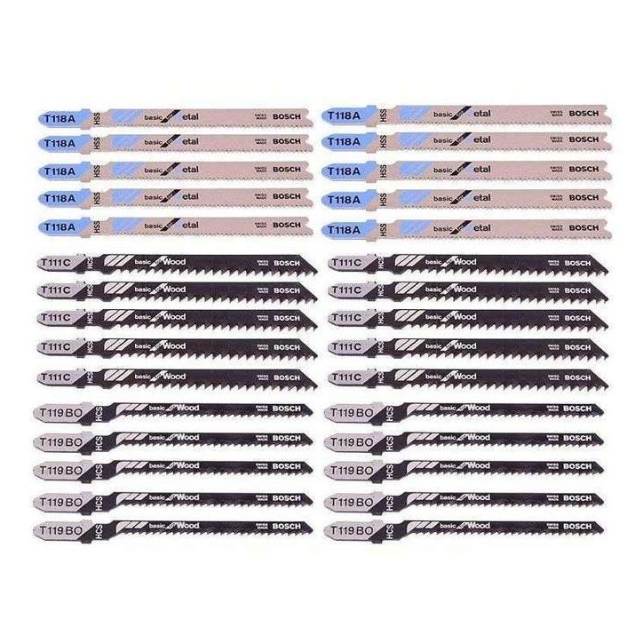 Kit de lames de scie sauteuse - BOSCH - 2607010903 - 30 lames - Bois tendre et métal - Coups courbes et droits Kit de lames de scie sauteuse - BOSCH - 2607010903 - 30 lames - Bois tendre et métal - Coups courbes et droits