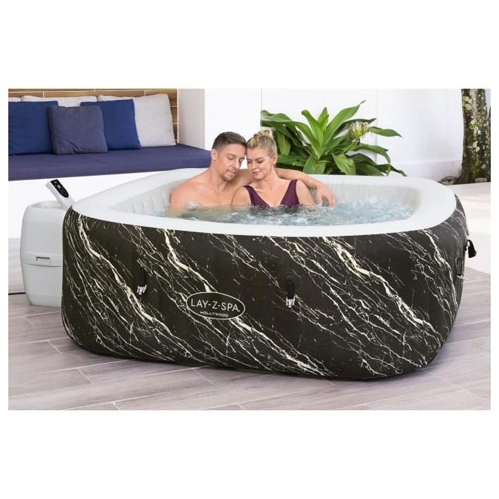 Spa gonflable BESTWAY - Lay-Z-Spa Hollywood - 140 airjets - 180 x 180 x 66 cm - 4 a 6 places - Carré (couverture, cartouche)