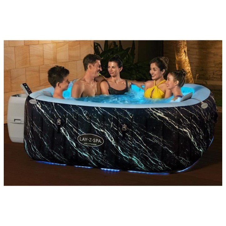 Spa gonflable BESTWAY - Lay-Z-Spa Hollywood - 140 airjets - 180 x 180 x 66 cm - 4 a 6 places - Carré (couverture, cartouche)
