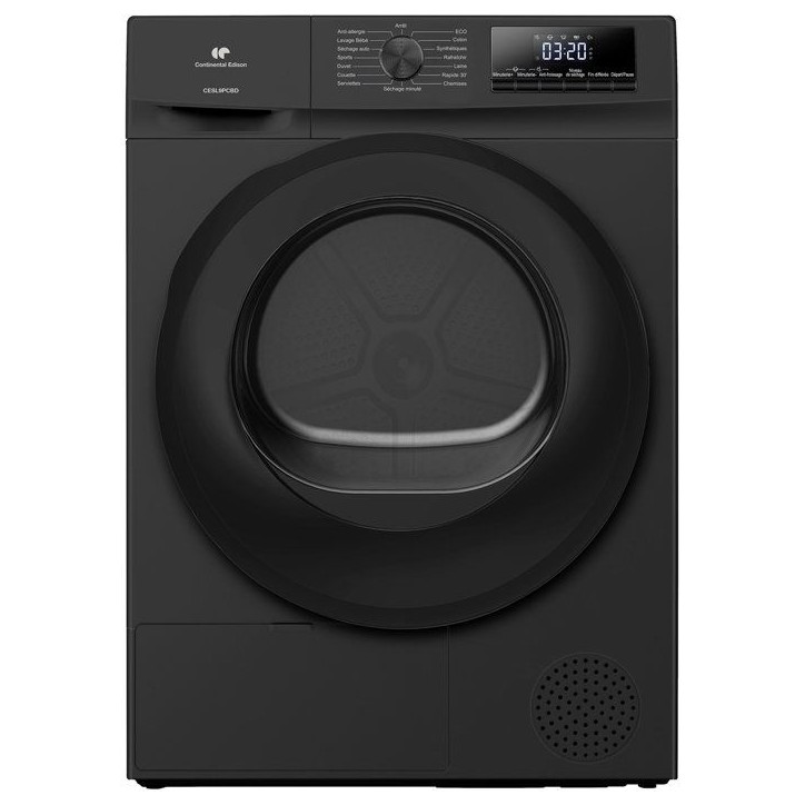 Seche-linge pompe a chaleur CONTINENTAL EDISON CESL9PCBD - 9 kg - L60cm - Classe D - Noir Seche-linge pompe a chaleur CONTINENTAL EDISON CESL9PCBD - 9 kg - L60cm - Classe D - Noir