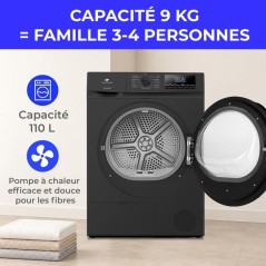 Seche-linge pompe a chaleur CONTINENTAL EDISON CESL9PCBD - 9 kg - L60cm - Classe D - Noir